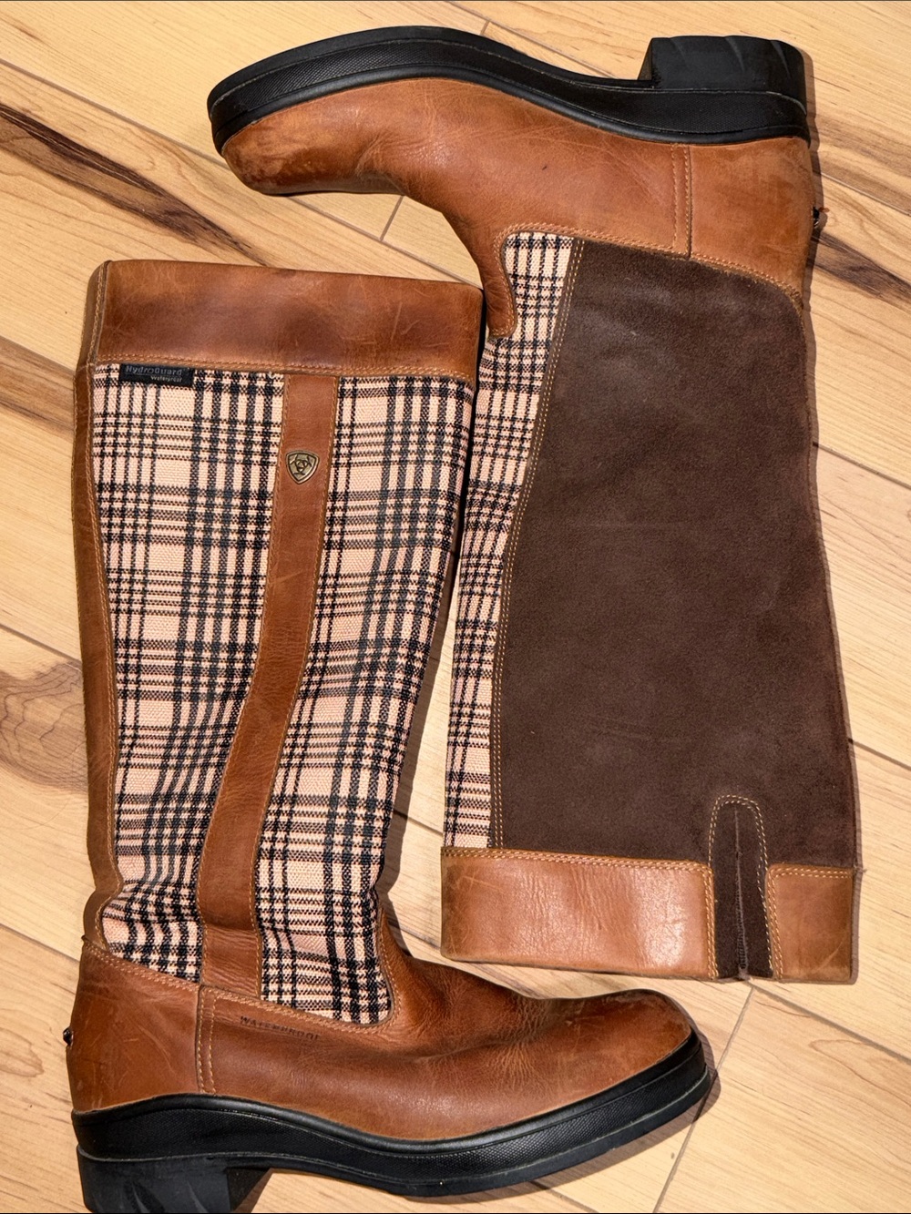 Ariat 5/A Baker Windmere Brown Leather & Plaid Tall Riding Boots waterproof - Picture 9 of 12
